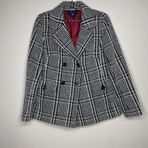 Tommy Hilfiger Black & White Houndstooth Plaid Wool Blend Lined Peacoat Size M